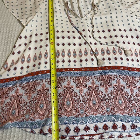 Show Me Your MuMu Juana Tassel Paisley Flutter Sleeve Ivory Boho Tunic Medium - Picture 9 of 13